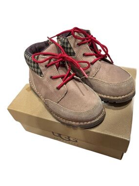 UGG Kids Tan Suede Boots with Red Laces